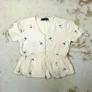 BLUE RAIN Girly Cottagecore Floral Embroidered Crop Peplum Blouse Top Women S